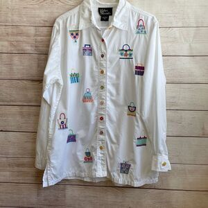 VINTAGE SILVER THREADS BLOUSE WITH EMBROIDERED PURSES